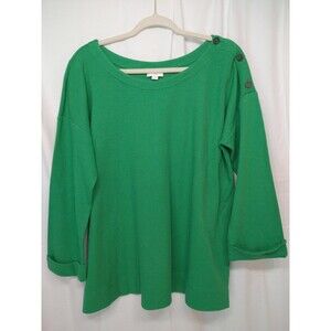J. Jill Women's Green Knit Pullover Sweater Size L long cuffed sleeves